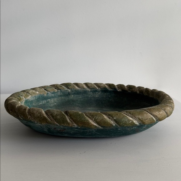 Chunky Mexican Terracotta Bowl Green Rope Edge Rustic Folk Pottery - Picture 4 of 8